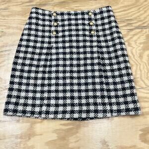 Talbots Black & White Houndstooth Pencil Skirt Wool Blend Sz 8 Preppy Regency